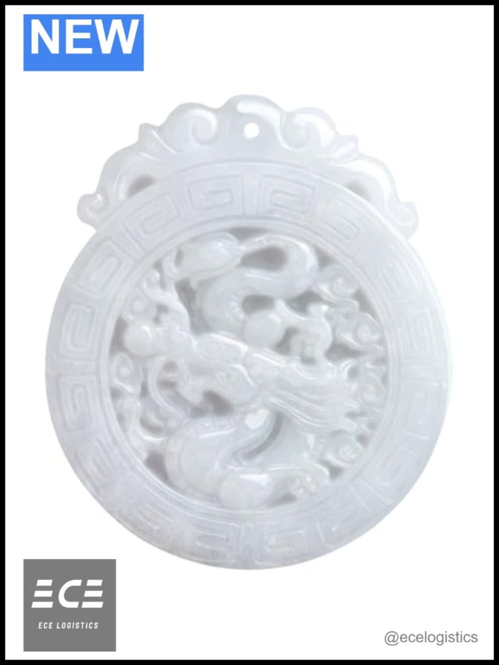 Jade Dragon Prosperity Pendant Necklace Waxy White Lace Round 23g